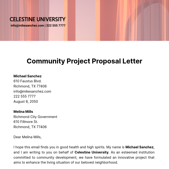 Community Project Proposal Letter  Template