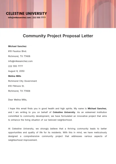 Free Community Project Proposal Letter  Template to Edit Online