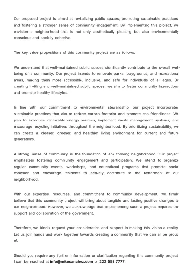 Free Community Project Proposal Letter  Template to Edit Online