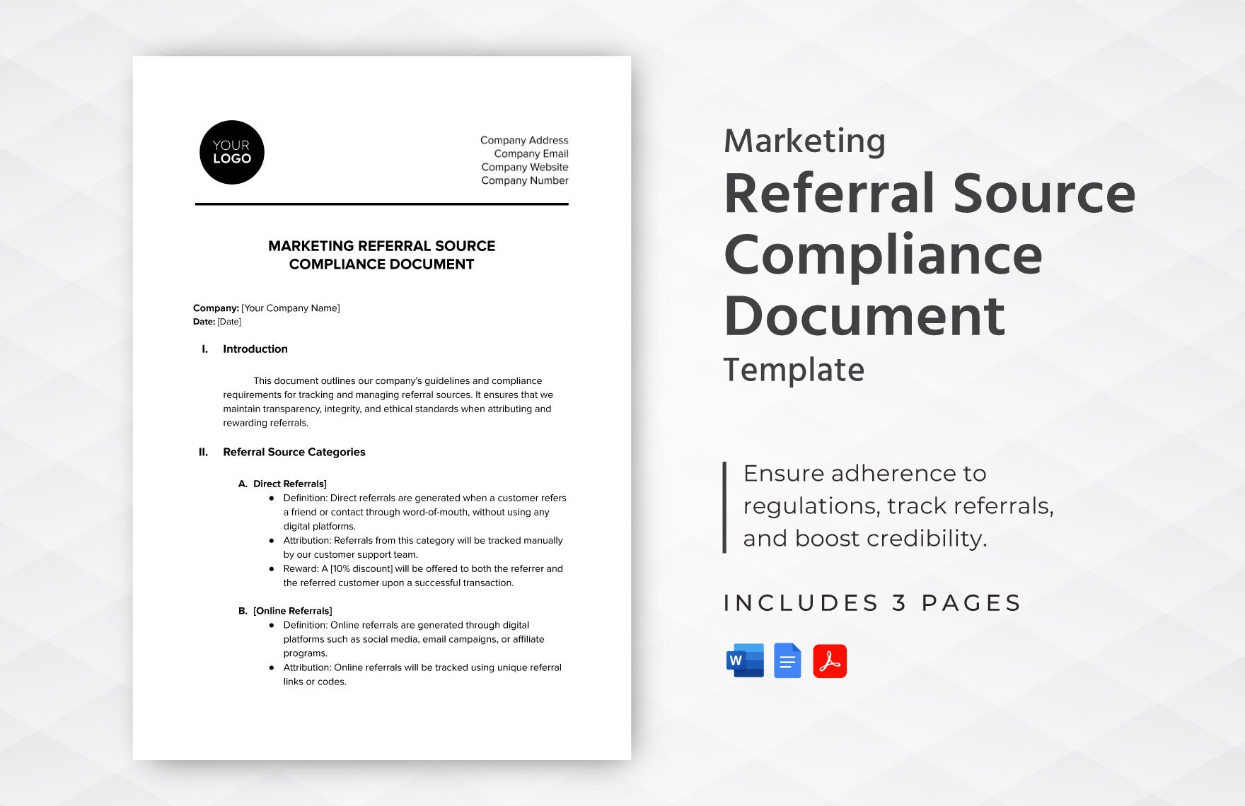 Marketing Referral Source Compliance Document Template in Word, Google Docs, PDF