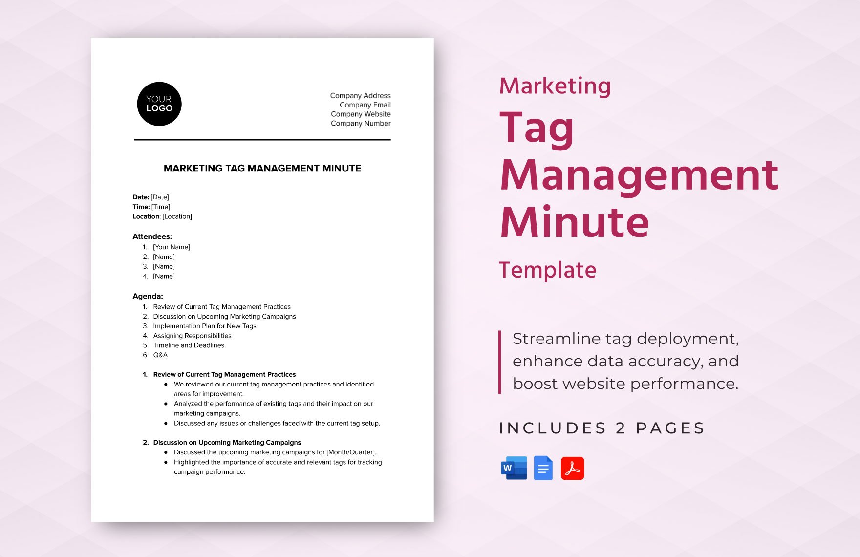 Marketing Tag Management Minute Template in Word, Google Docs, PDF