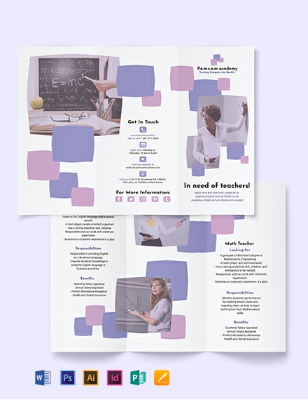 Teacher Tri-Fold Brochure Template - Illustrator, InDesign, Word, Apple Pages, PSD, Publisher