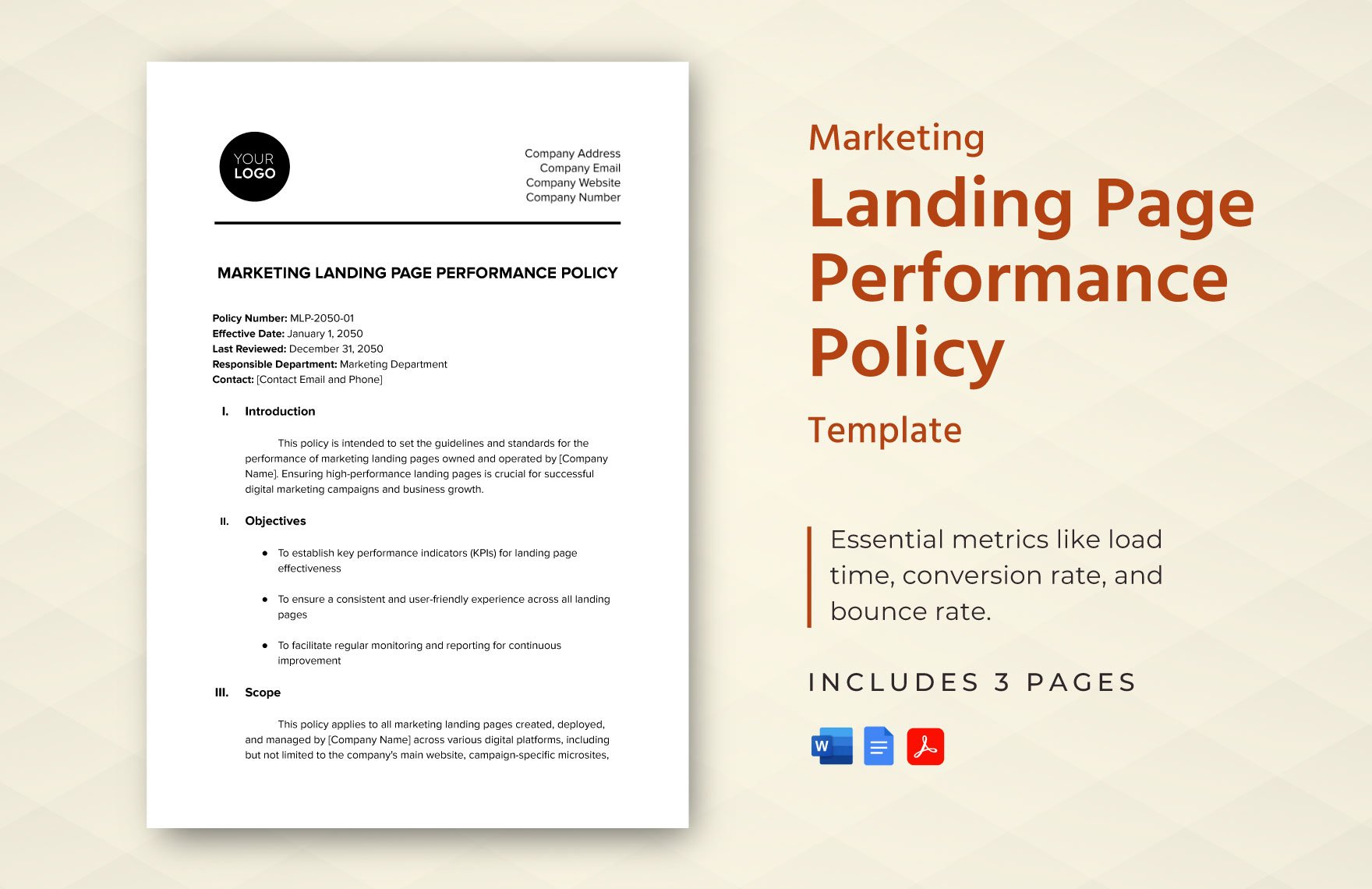 Marketing Landing Page Performance Policy Template in Word, Google Docs, PDF