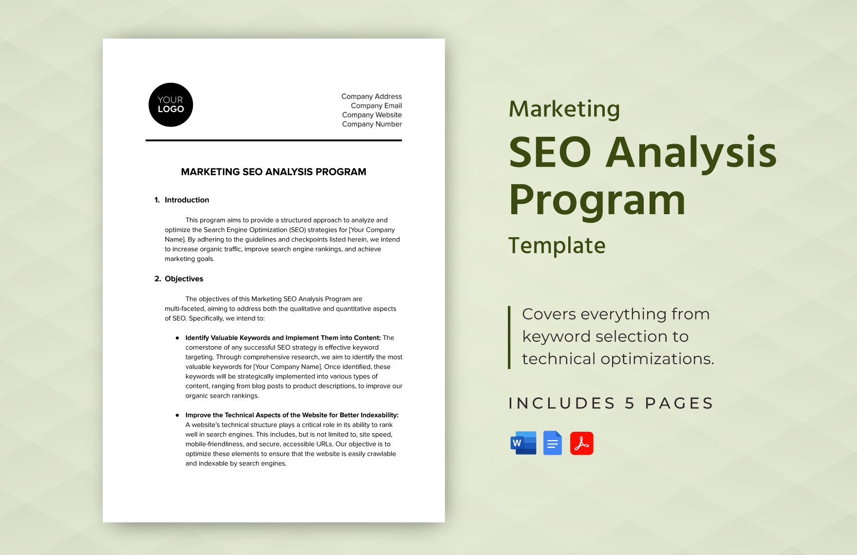 Marketing SEO Analysis Program Template in Word, Google Docs, PDF