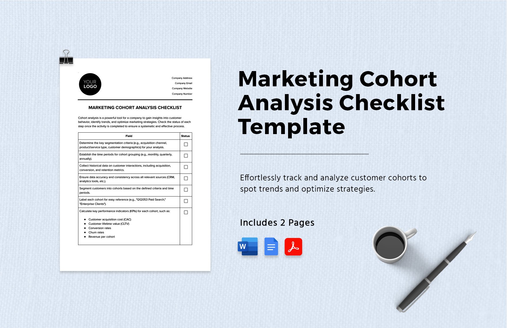 Marketing Cohort Analysis Checklist Template in Word, Google Docs, PDF
