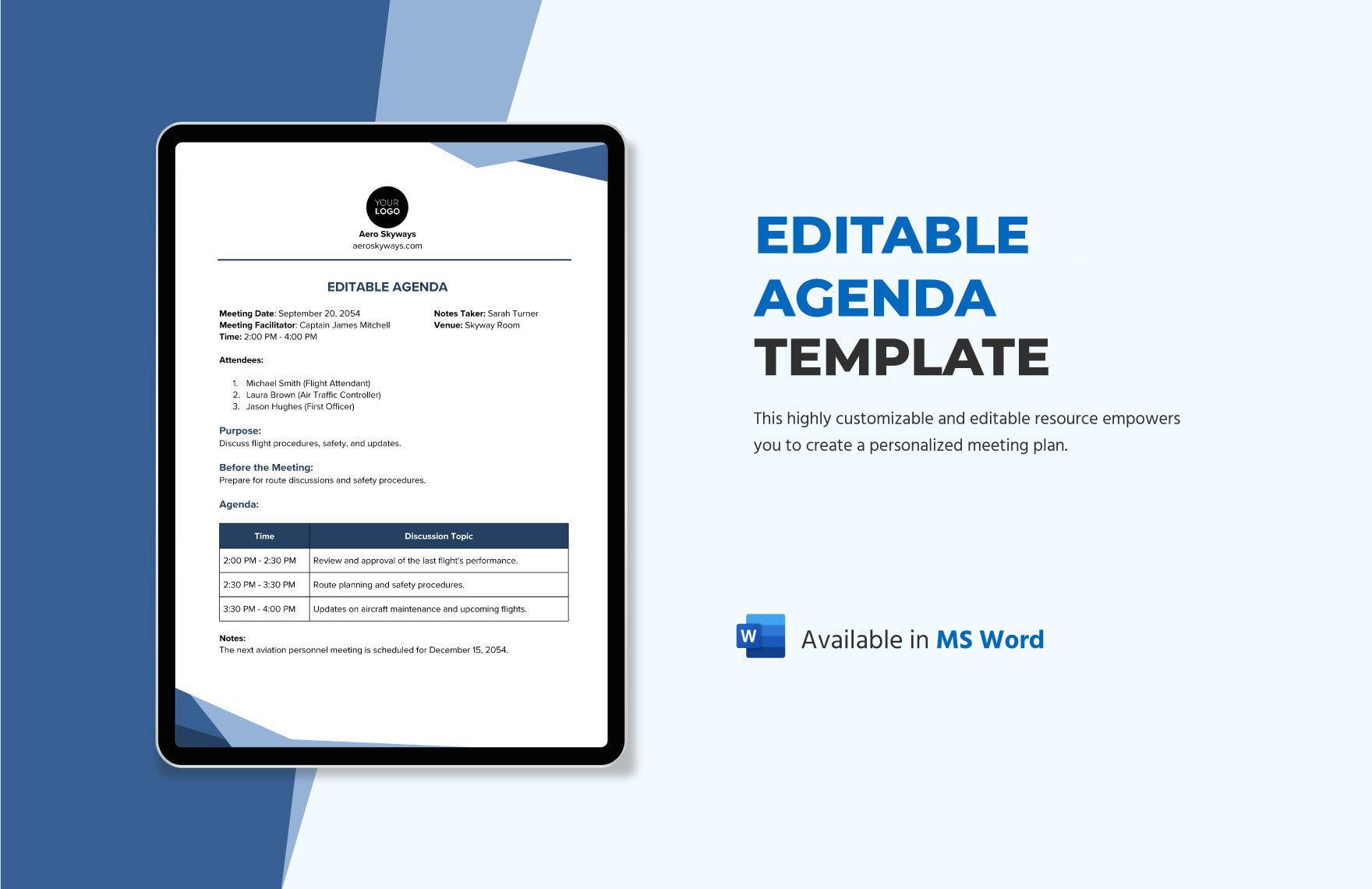 Editable Agenda Template
