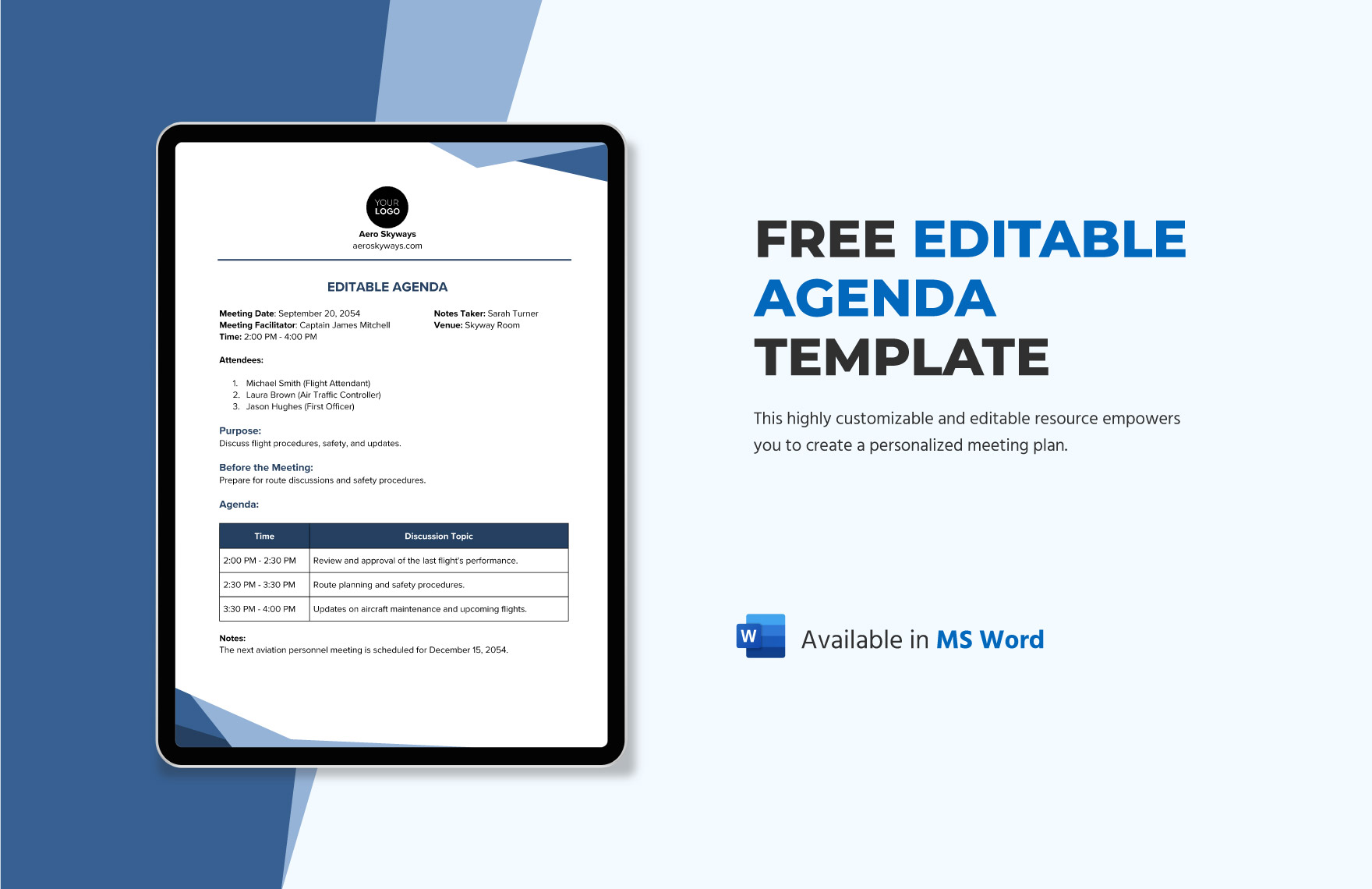 Editable Agenda Template