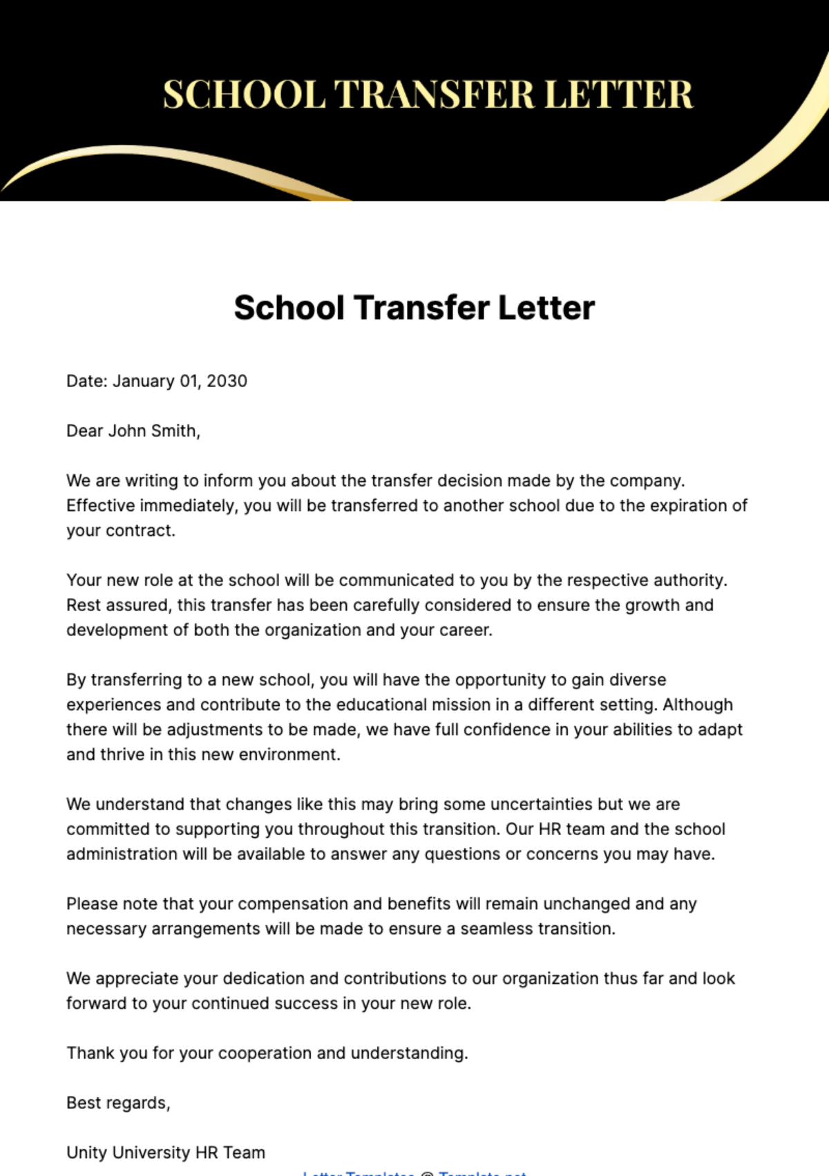 School Transfer Letter Template