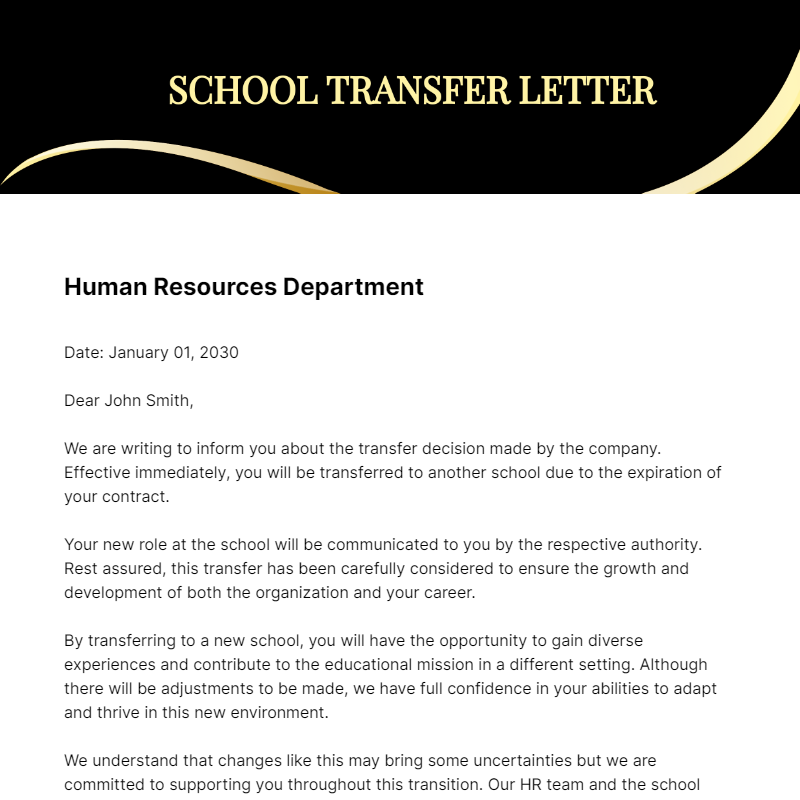 Free School Transfer Letter