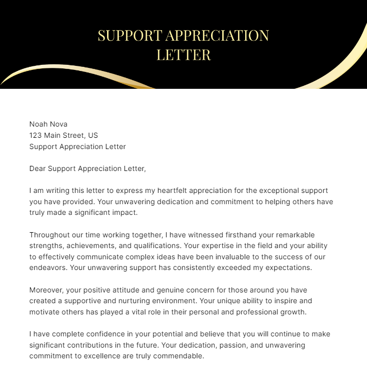 Support Appreciation Letter Template