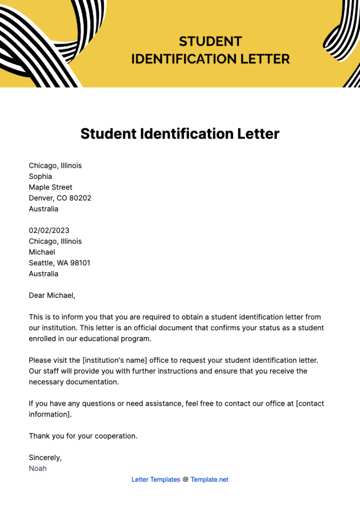 Free Student Identification Letter Template