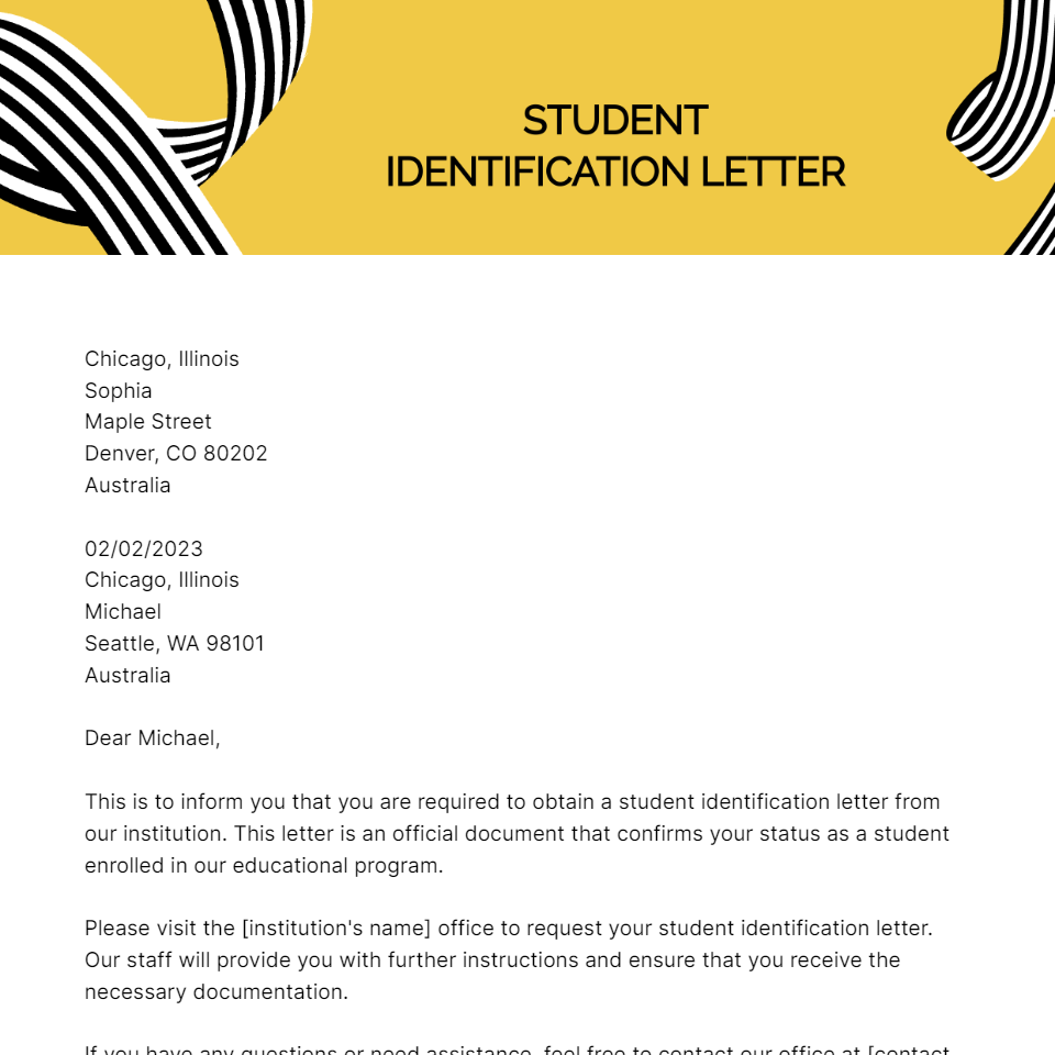 Student Identification Letter Template