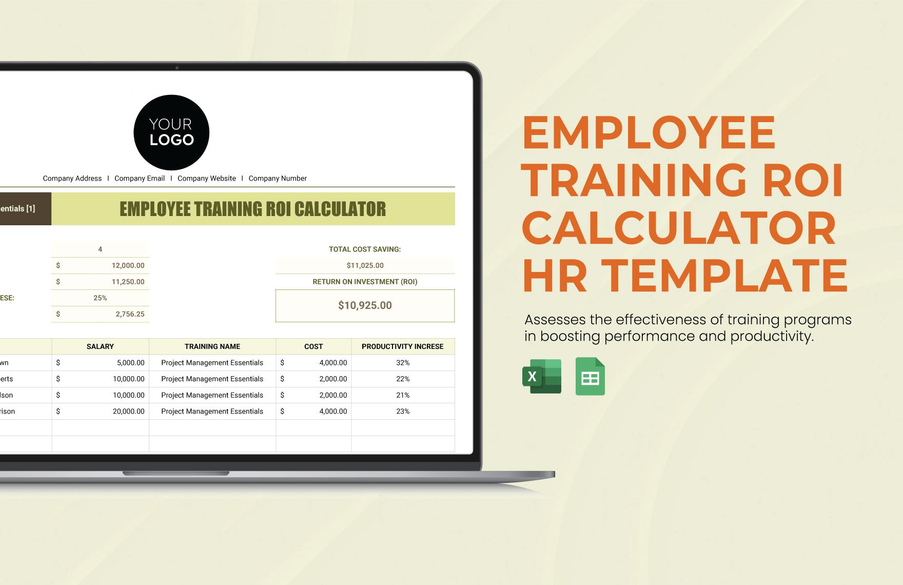 Employee Training ROI Calculator HR Template