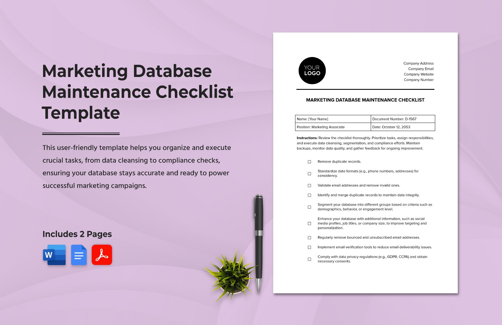 Marketing Database Maintenance Checklist Template
