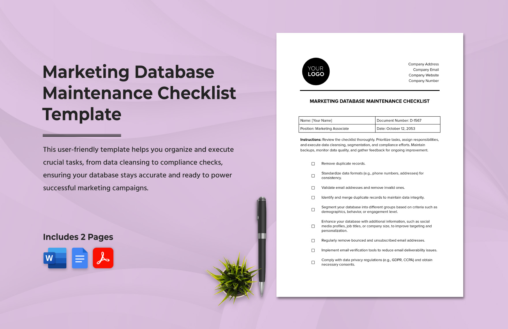 Marketing Database Maintenance Checklist Template in Word, PDF, Google Docs - Download | Template.net