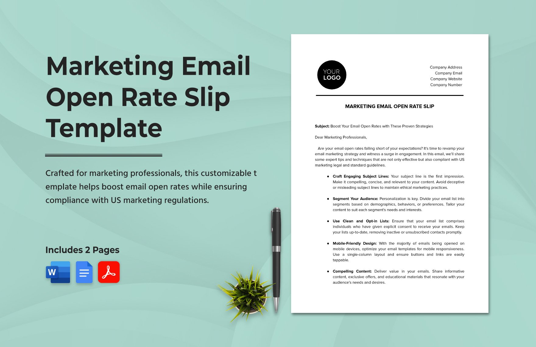 Marketing Email Open Rate Slip Template