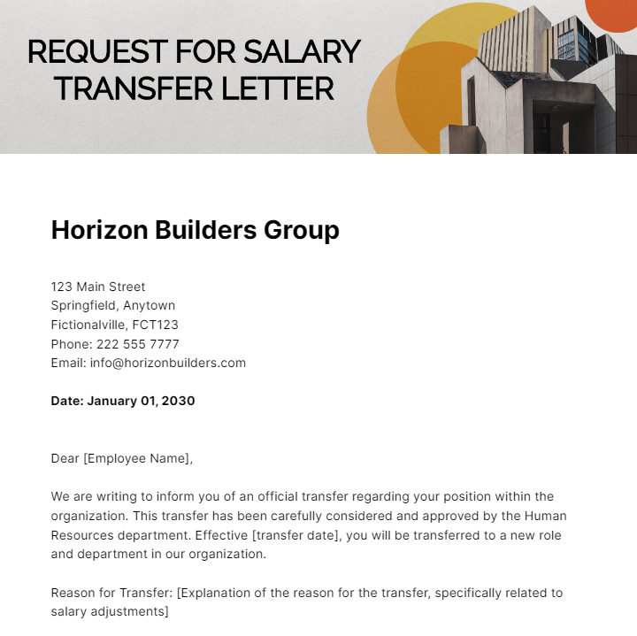 Free Request For Salary Transfer Letter