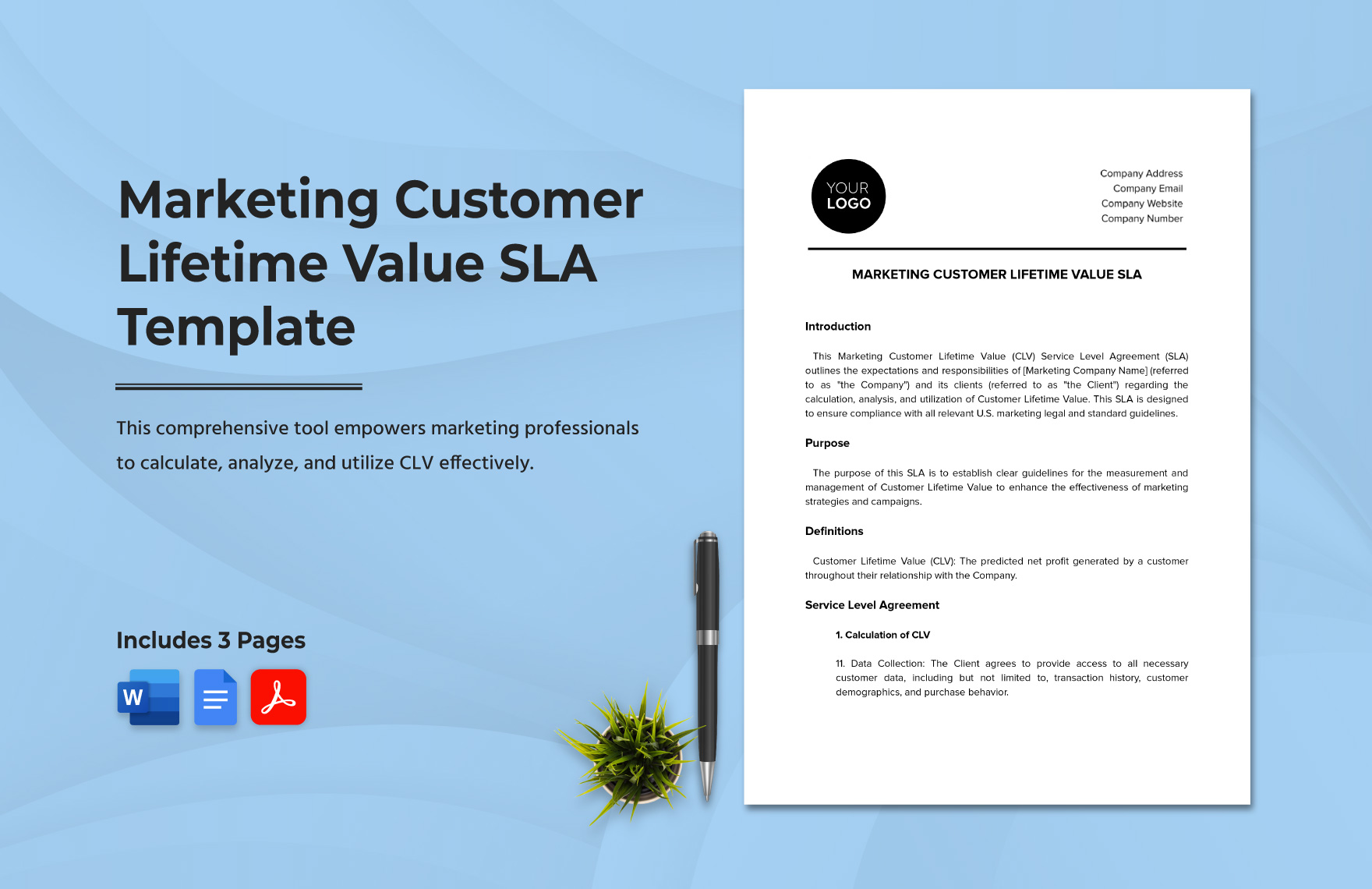 Marketing Customer Lifetime Value SLA Template in Word, Google Docs, PDF