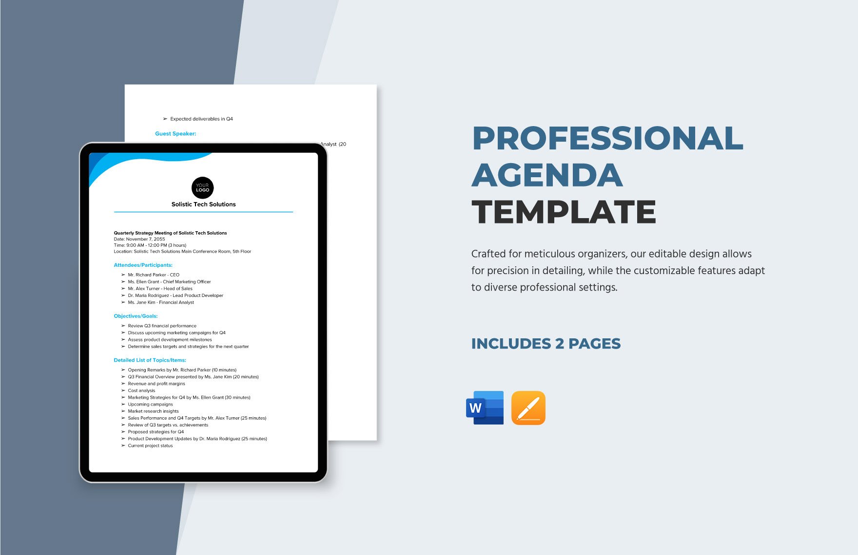 Free Professional Agenda Template in Word, Apple Pages