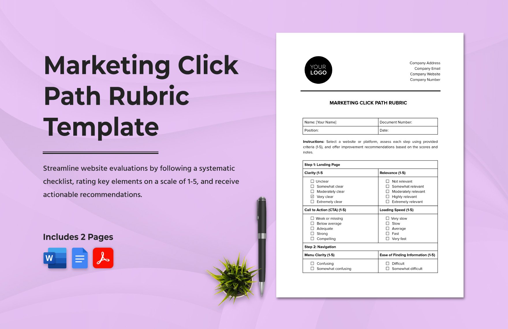 Marketing Click Path Rubric Template in Word, Google Docs, PDF