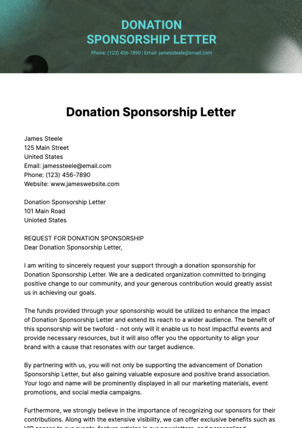Free Donation Sponsorship Letter Template