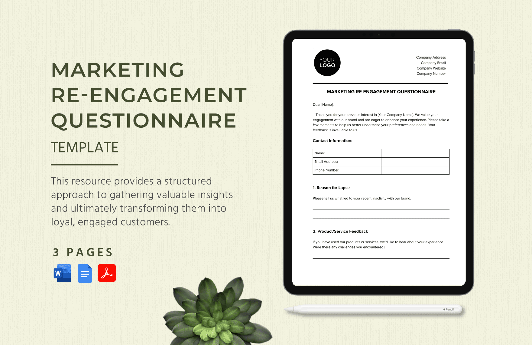 Marketing Re-engagement Questionnaire Template in Word, Google Docs, PDF