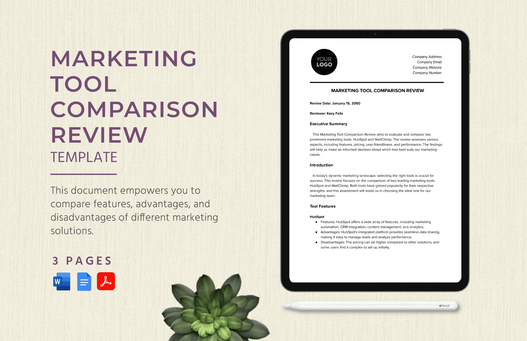 Marketing Tool Comparison Review Template