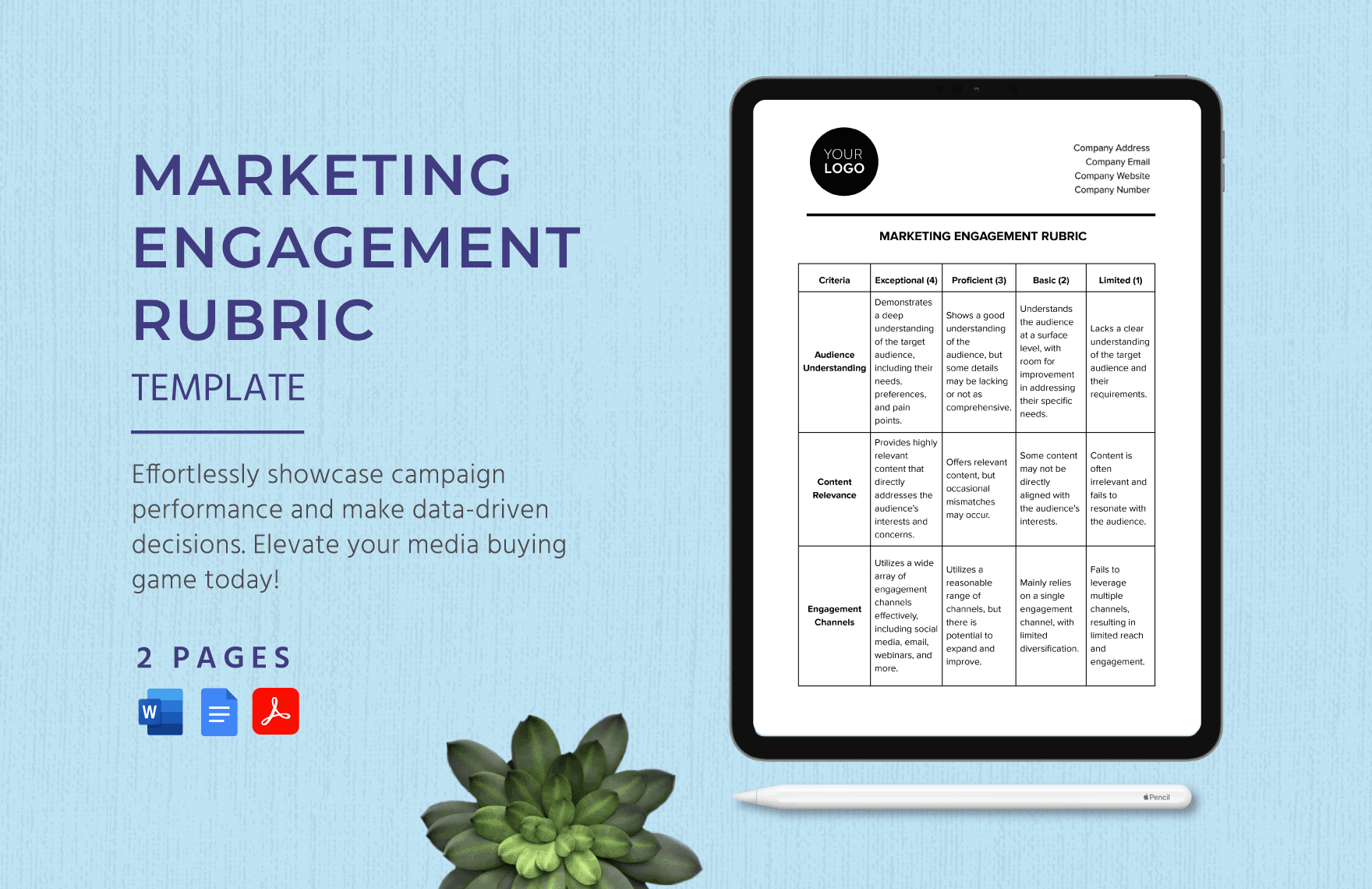 Marketing Engagement Rubric Template in Word, Google Docs, PDF