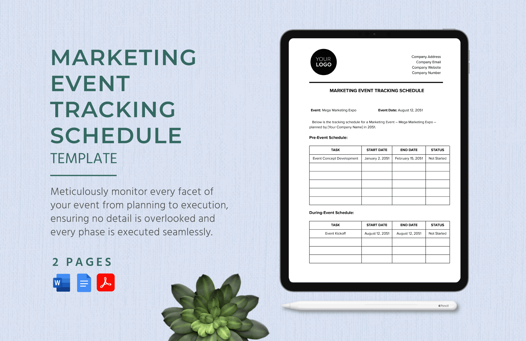 Marketing Event Tracking Schedule Template