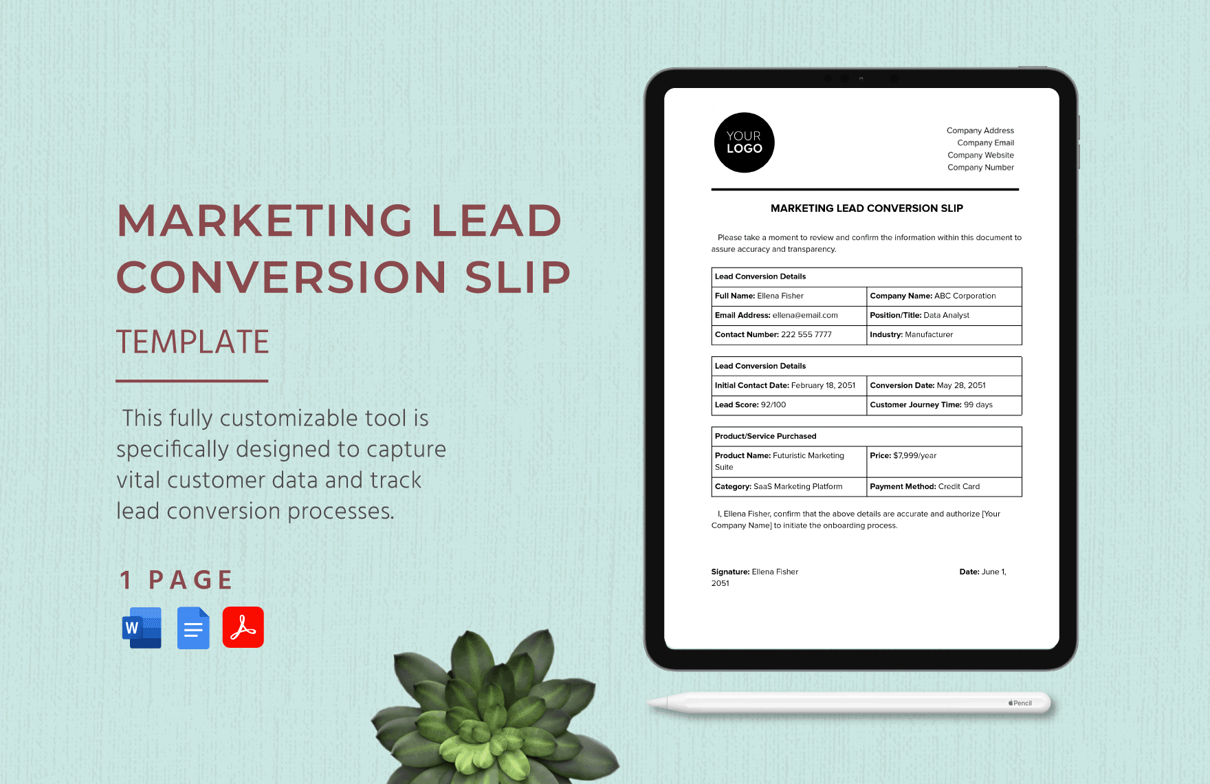 Marketing Lead Conversion Slip Template