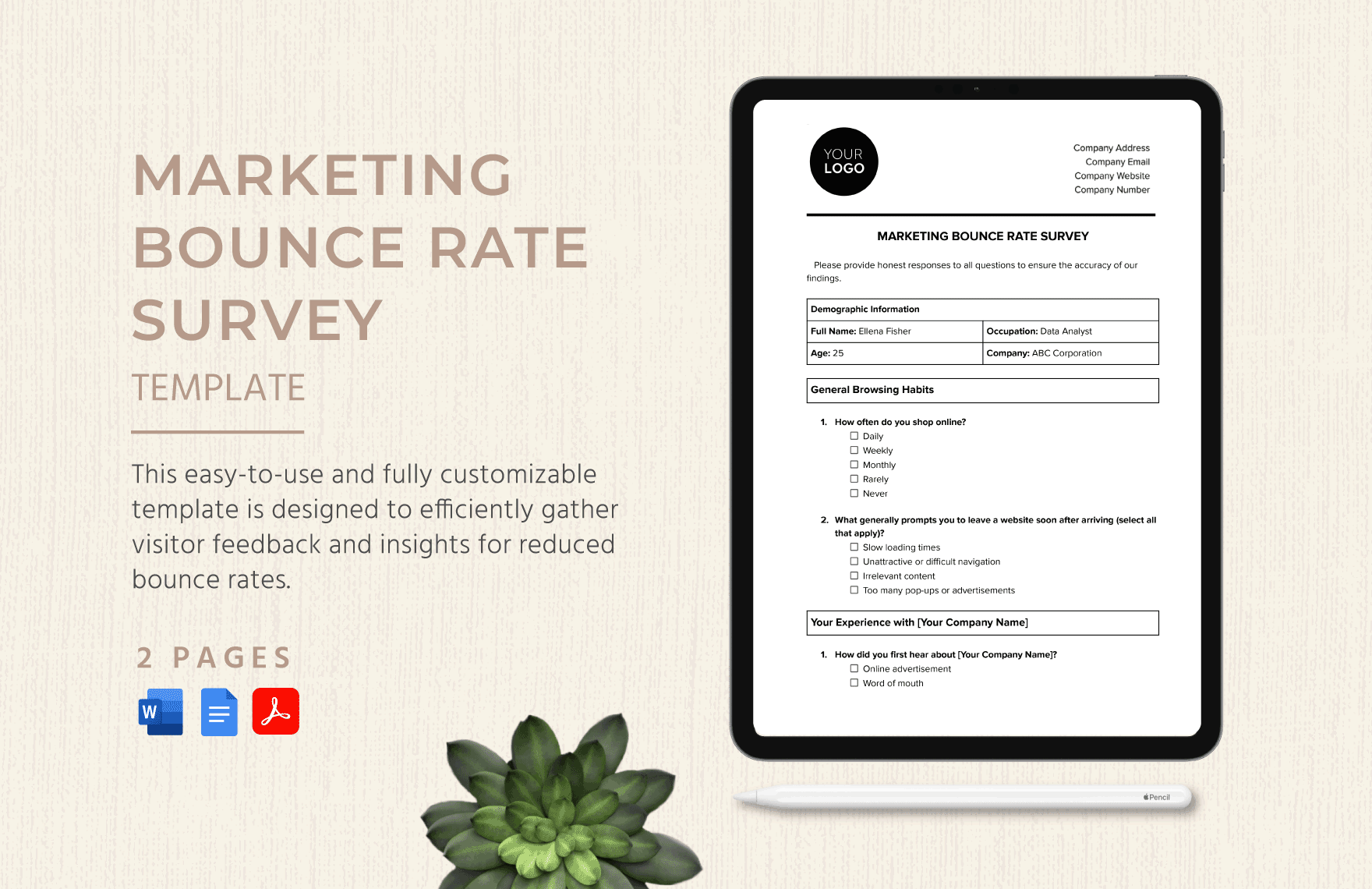 Marketing Bounce Rate Survey Template in Word, Google Docs, PDF