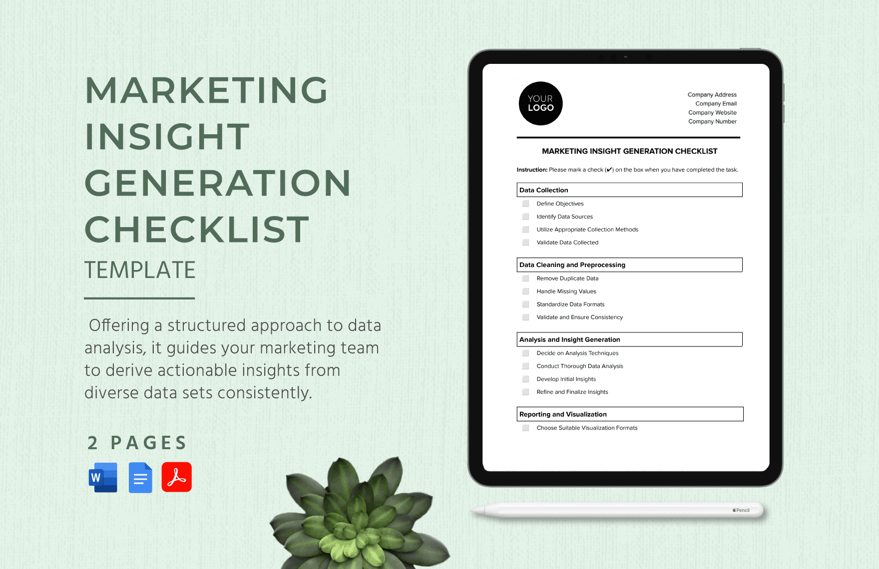 Marketing Insight Generation Checklist Template in Word, Google Docs, PDF