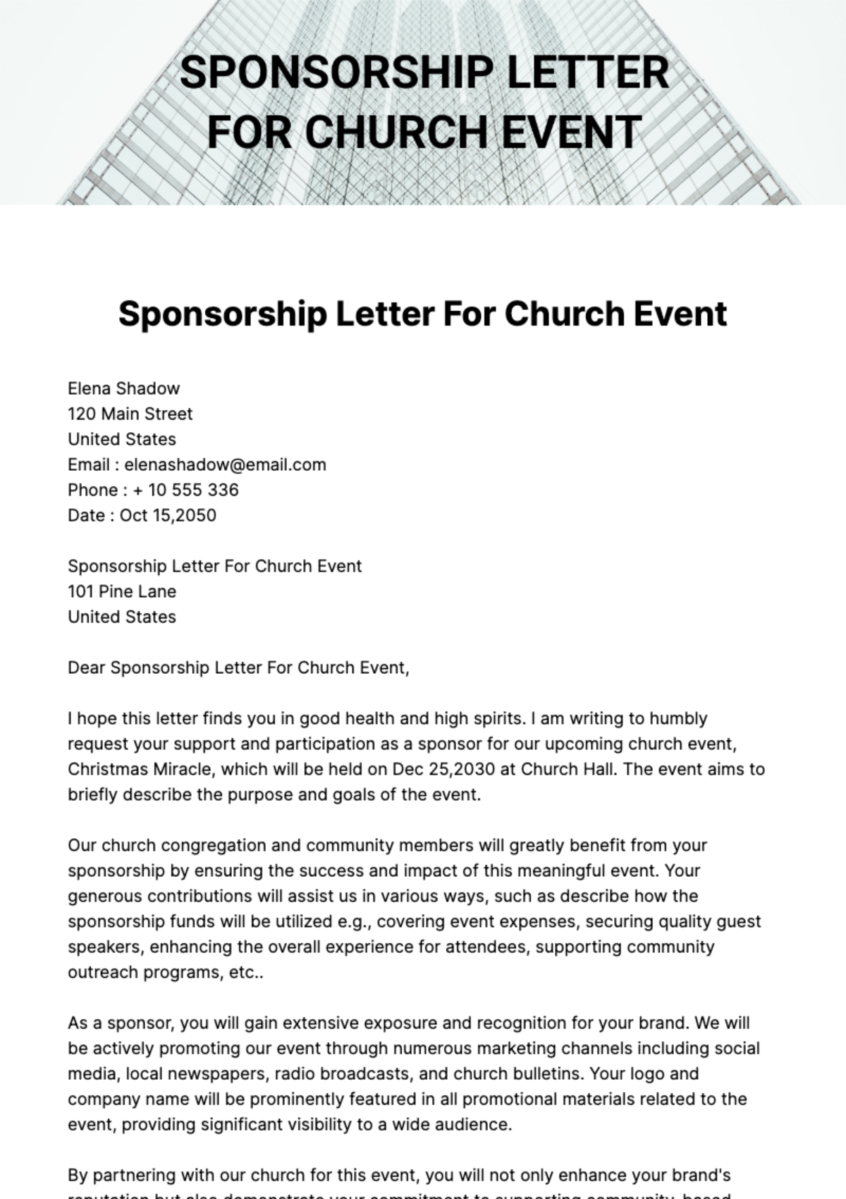 Free Sponsorship Letter For Church Event Template