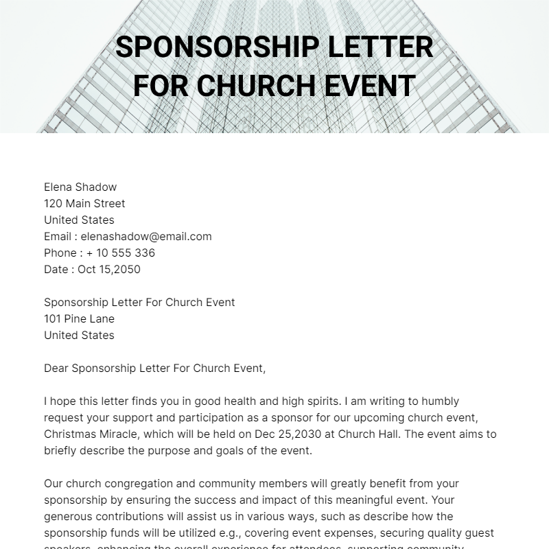 Sponsorship Letter For Church Event Template
