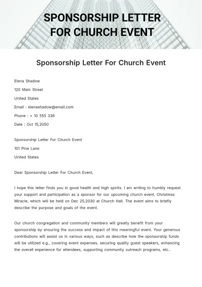 Free Sponsorship Letter For Church Event Template to Edit Online