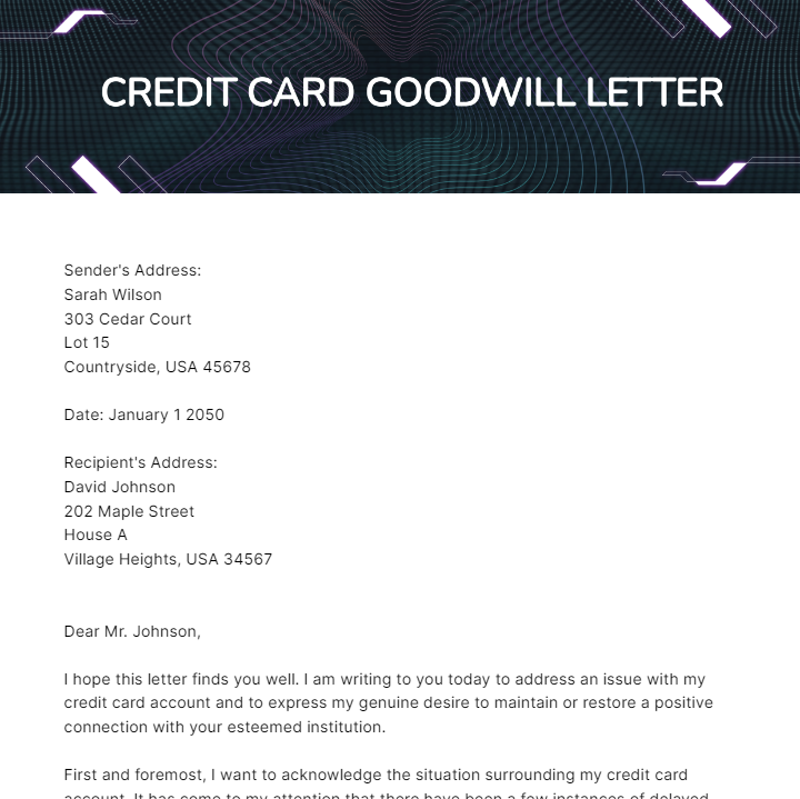 Credit Card Goodwill Letter Template