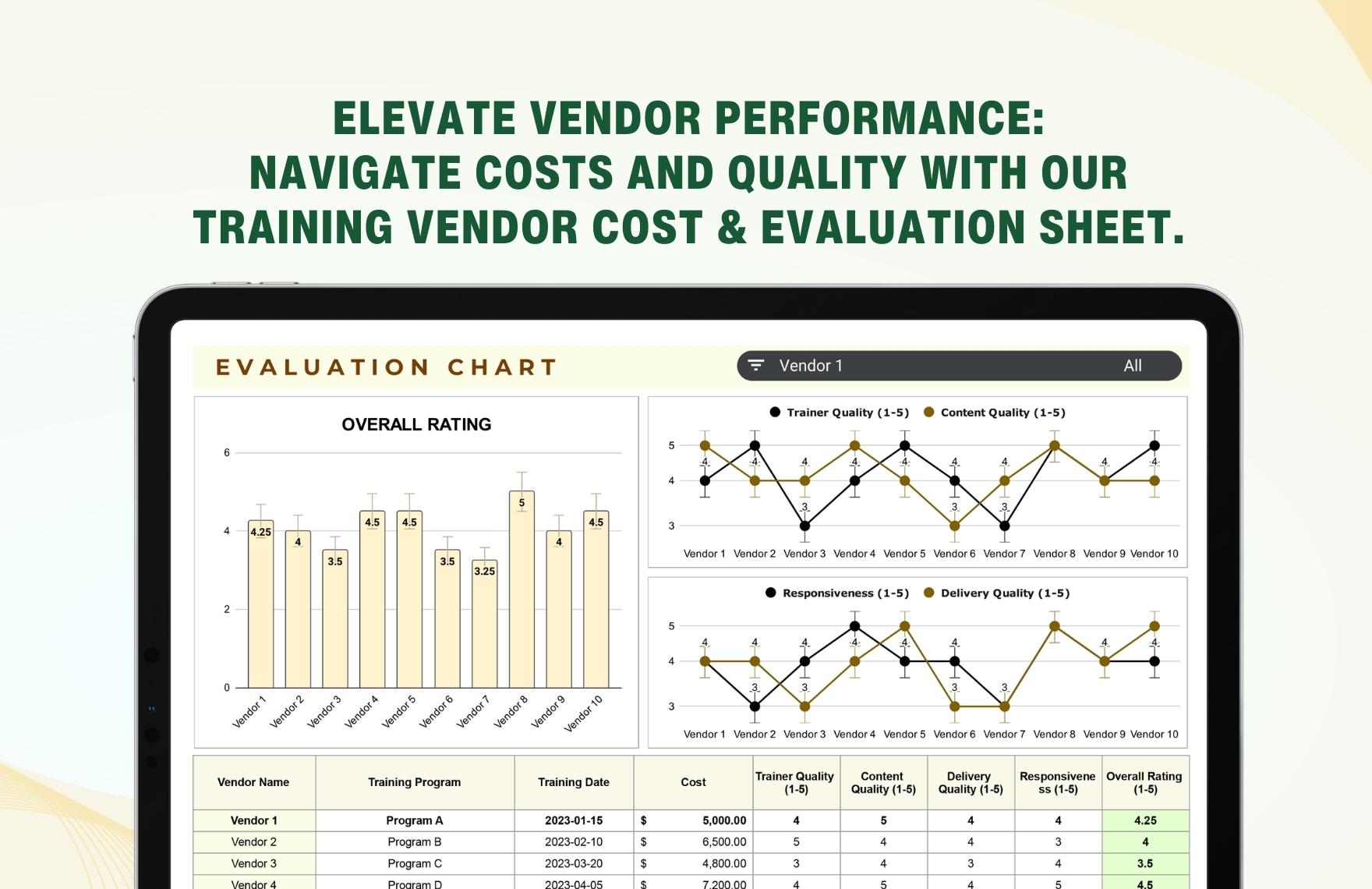 Training Vendor Cost & Evaluation Sheet HR Template