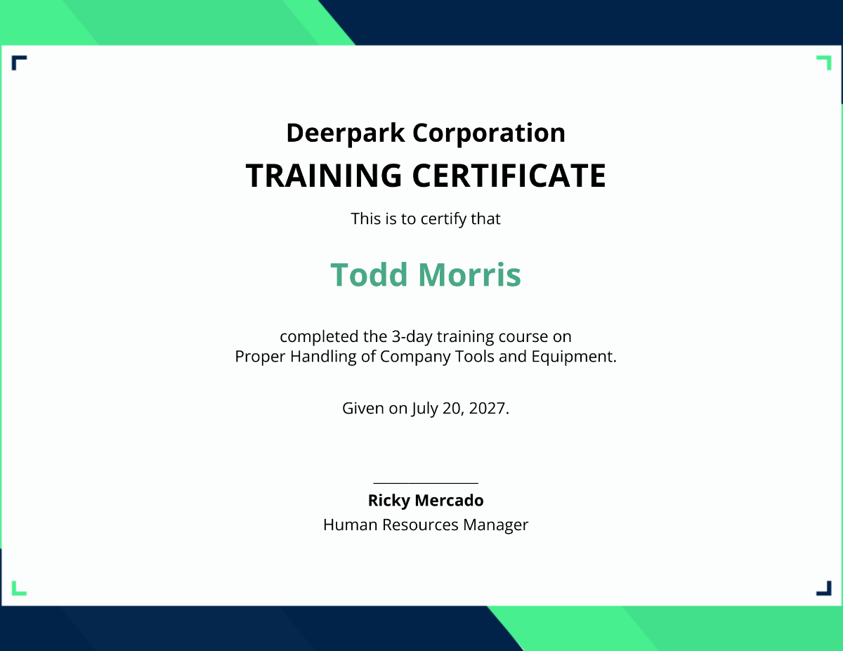 Sample Company Training Certificate