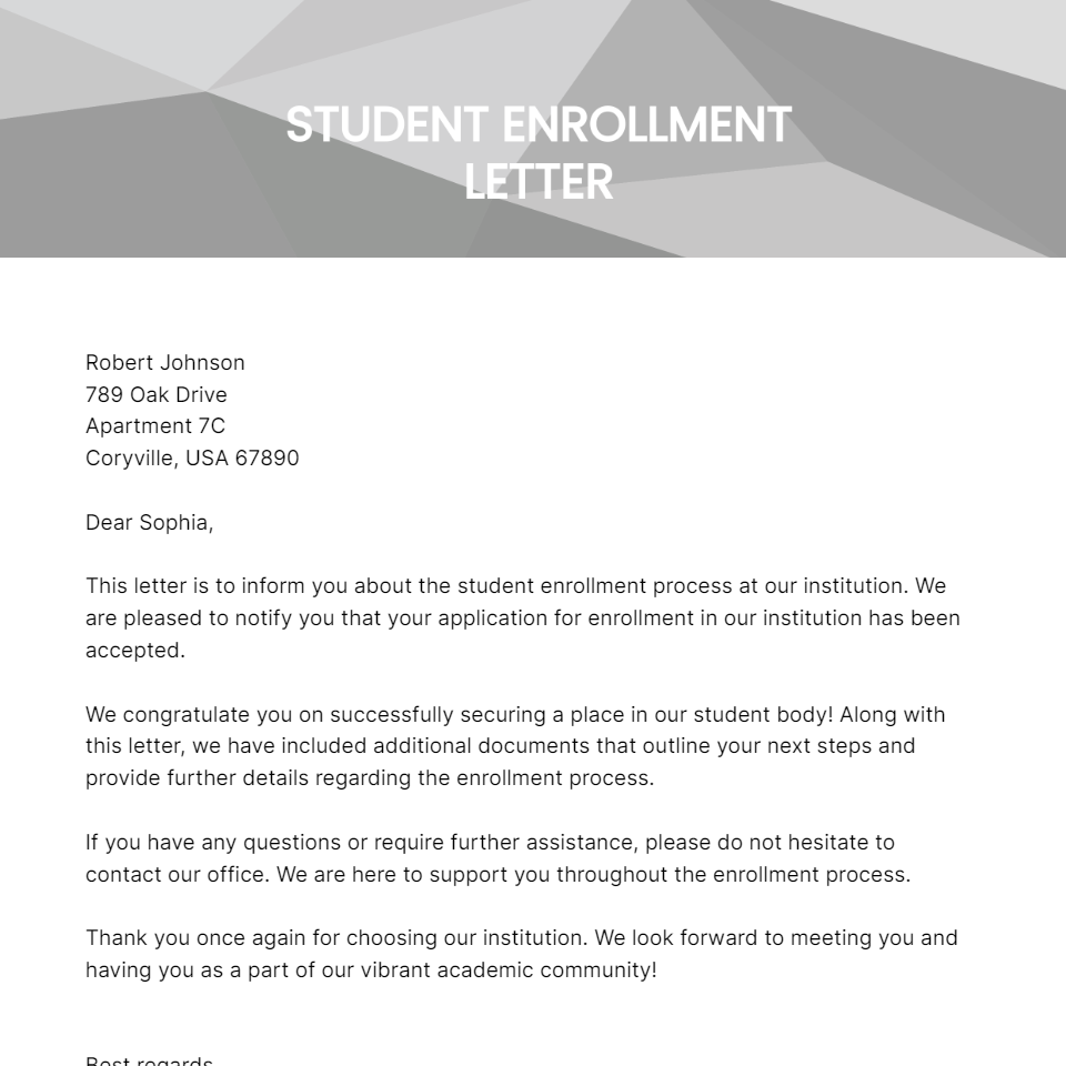Student Enrollment Letter Template