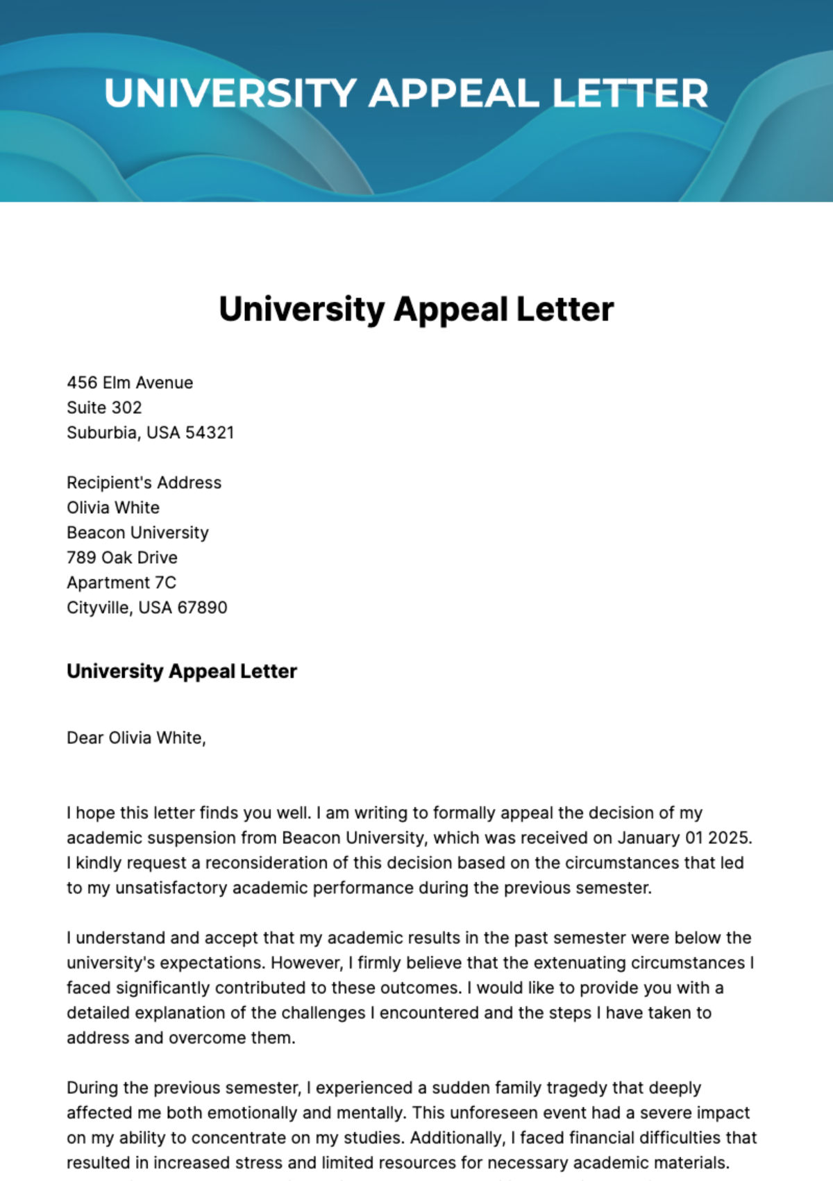 University Appeal Letter Template