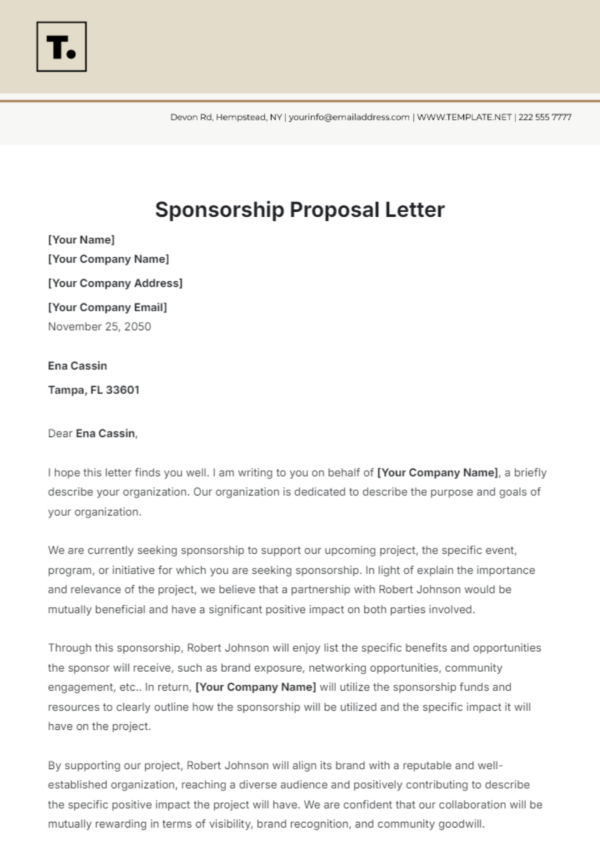 Sponsorship Proposal Letter Template - Edit Online & Download