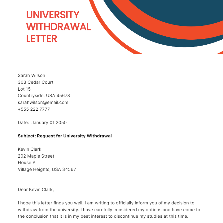 Free University Withdrawal Letter