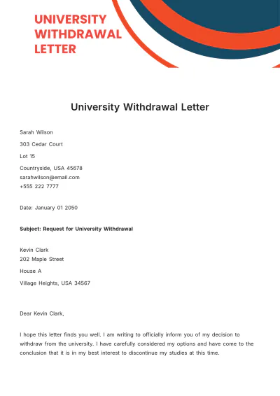 Free University Withdrawal Letter Template to Edit Online