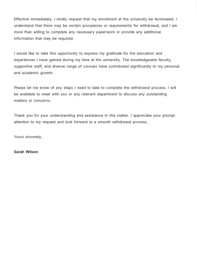 Free University Withdrawal Letter Template to Edit Online
