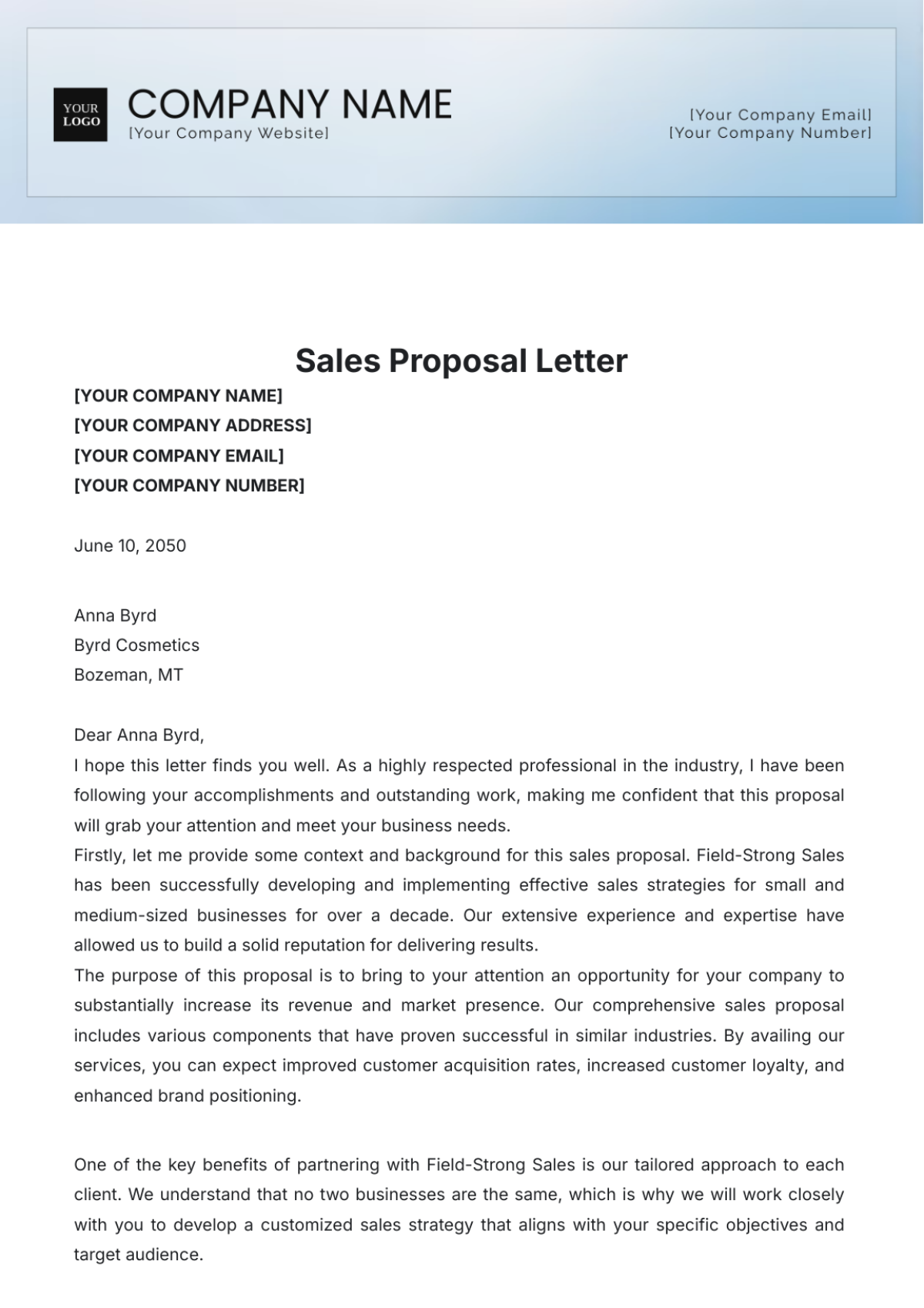 Sales Proposal Letter Design Template - Edit Online & Download