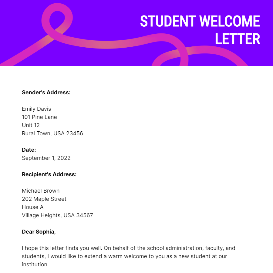 student welcome letter Template