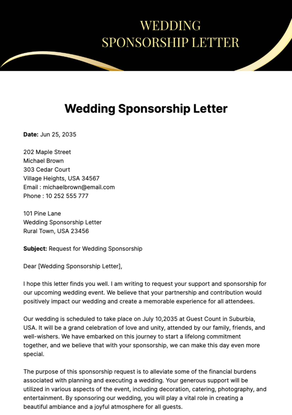 Free Wedding Sponsorship Letter Template