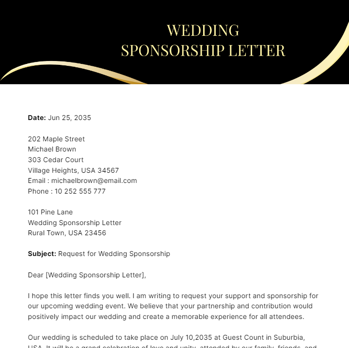 Wedding Sponsorship Letter Template