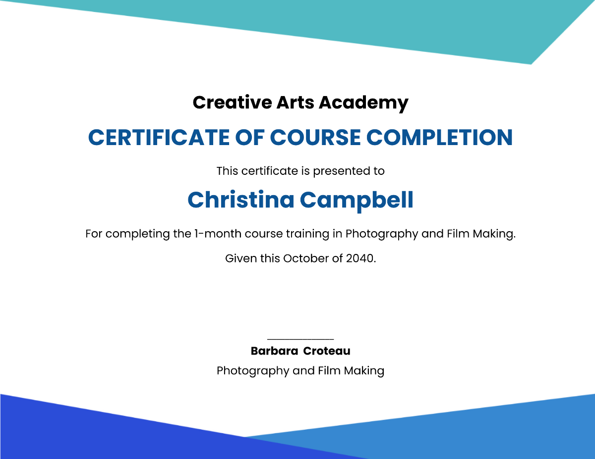 Editable Course Completion Certificate