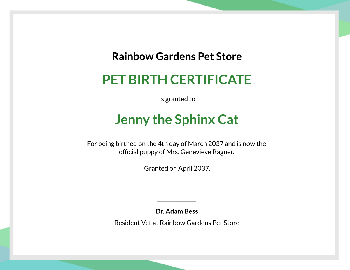 Animal Birth Certificate